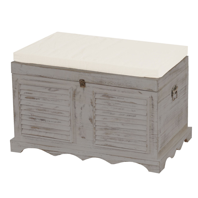 Coffre de rangement T356 / banquette / shabby chic, vintage, 50x76x45cm - gris