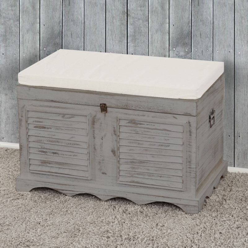 Coffre de rangement T356 / banquette / shabby chic, vintage, 50x76x45cm - gris