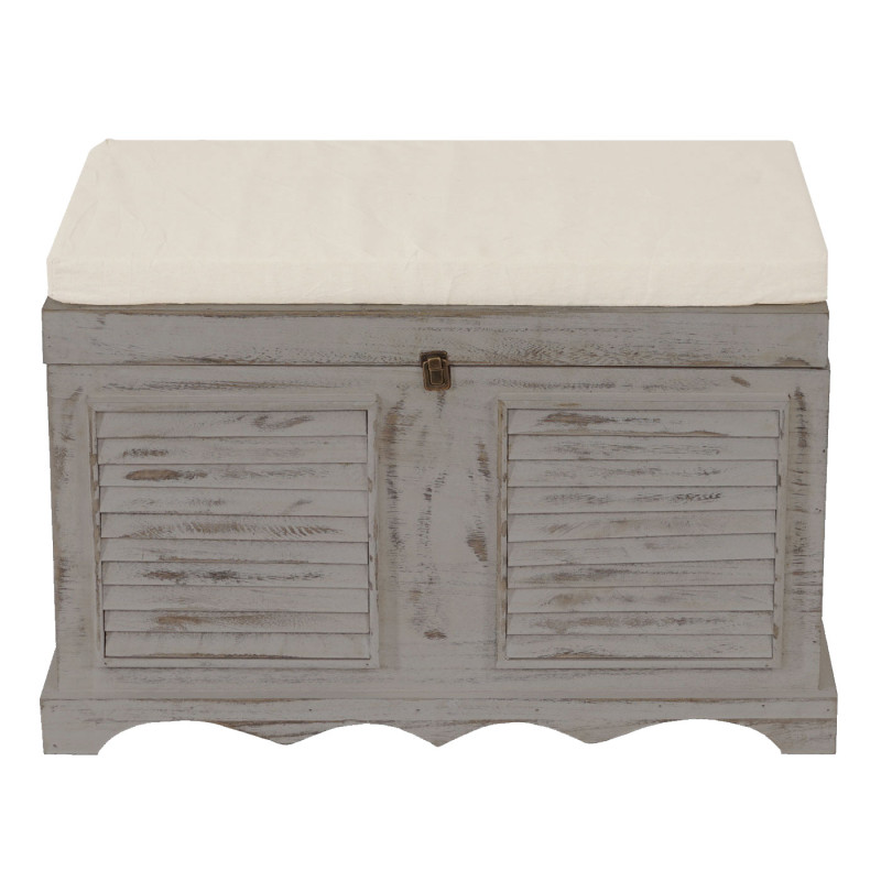 Coffre de rangement T356 / banquette / shabby chic, vintage, 50x76x45cm - gris