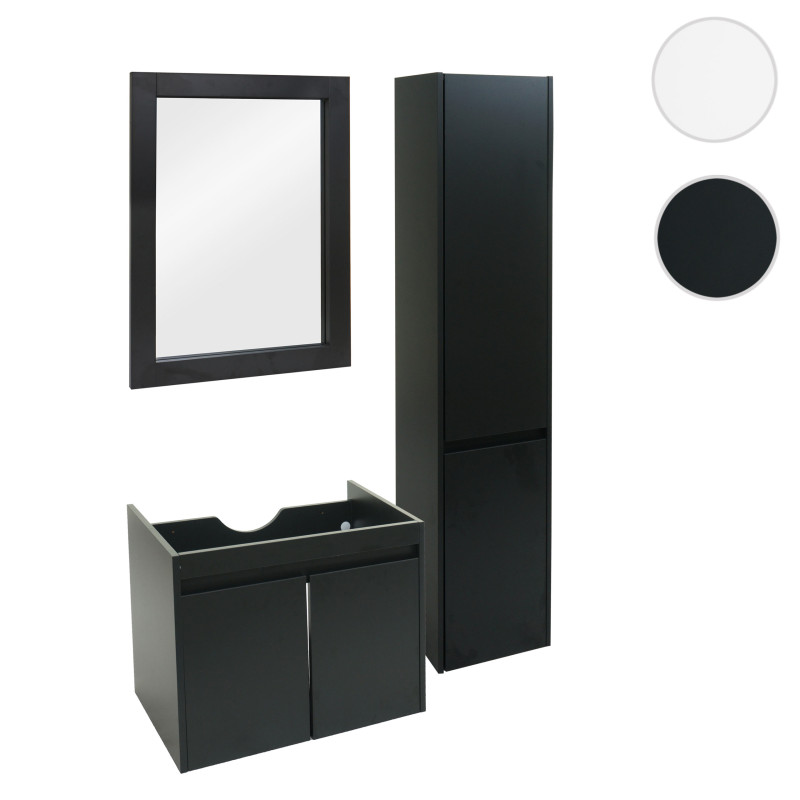 Ensemble pour salle de bain lavabo miroir mural armoire murale meuble de salle de bain, certifié MVG mélaminé - noir