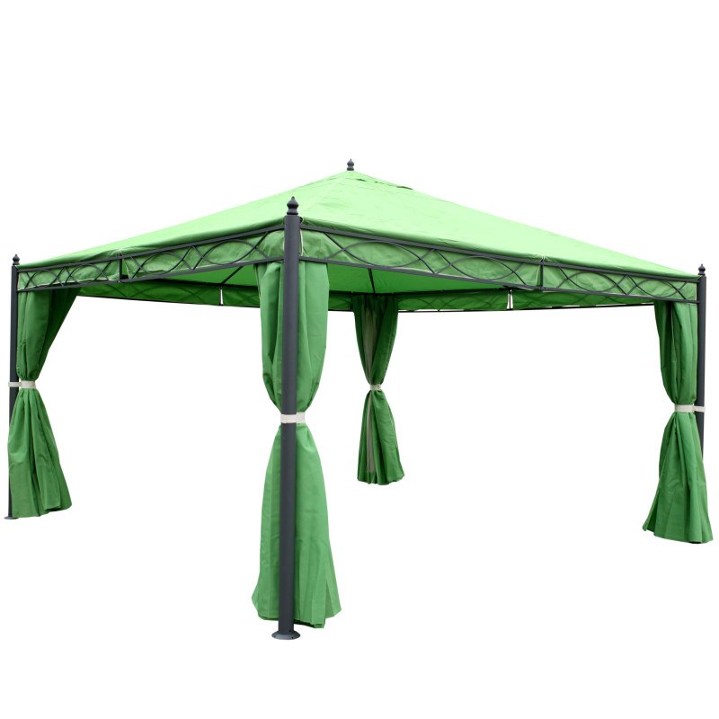 Pergola Cadiz, pavillon de jardin, cadre stable à 7cm avec paroi et moustiquaire - vert 4x4m