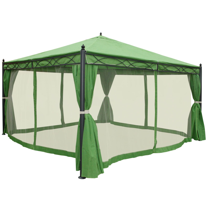 Pergola Cadiz, pavillon de jardin, cadre stable à 7cm avec paroi et moustiquaire - vert 4x4m