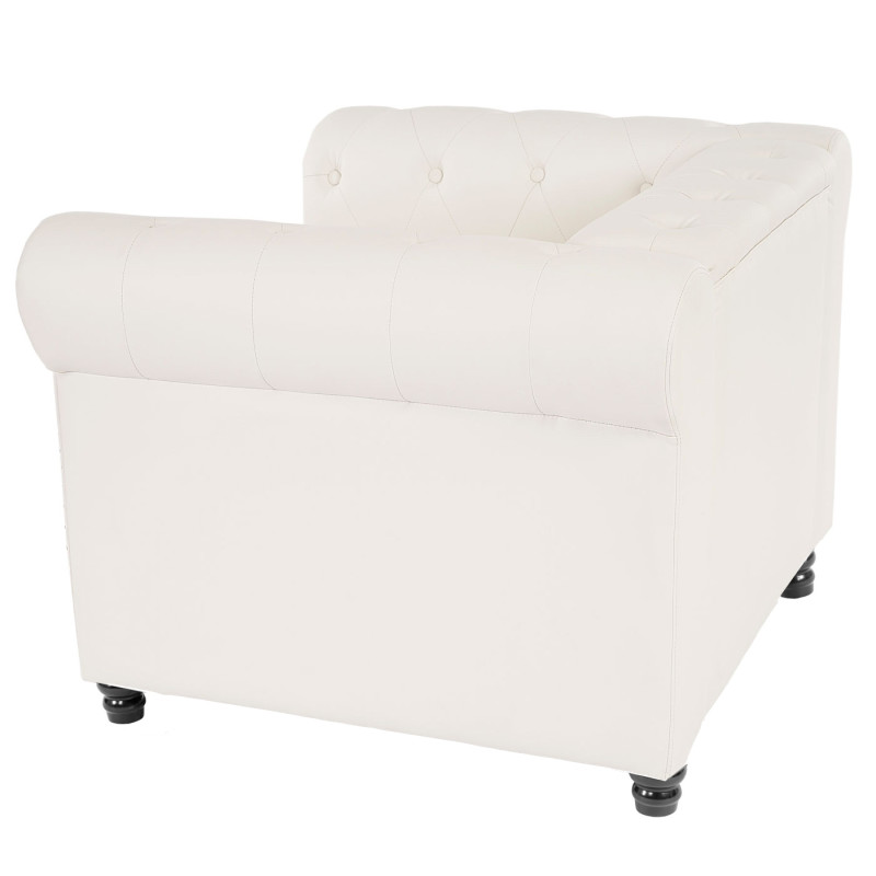 Fauteuil de luxe Chesterfield, fauteuil longue, similicuir - pieds ronds, blanc