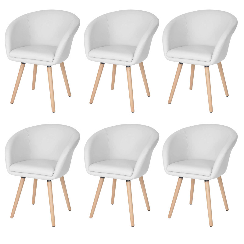 6x chaise de salle à manger Malmö T633, fauteuil, design rétro des années 50 - similicuir, blanc