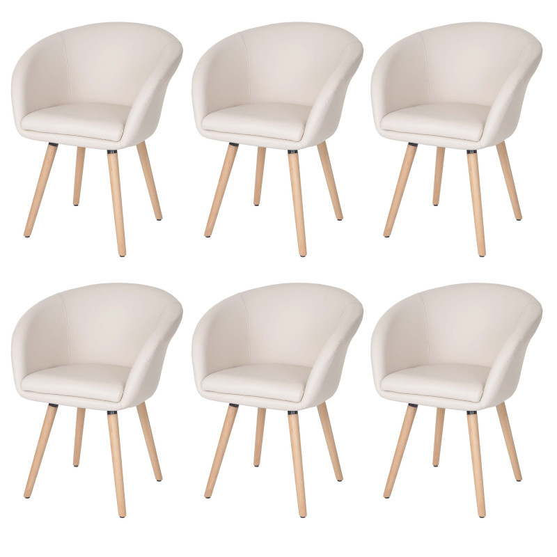 6x chaise de salle à manger Malmö T633, fauteuil, design rétro des années 50 - similicuir, crème