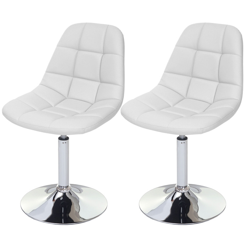 2x chaise de salle à manger Cascina, fauteuil pitovante, chrome - similicuir blanc