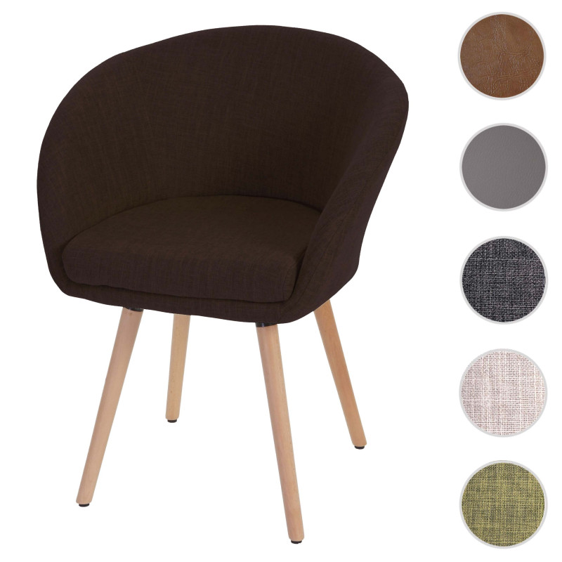 Chaise de salle à manger Malmö T633, fauteuil, design rétro des années 50 - tissu, marron