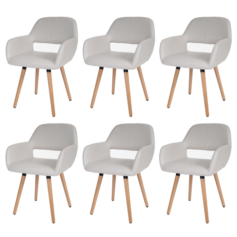 6x chaise de salle à manger II, fauteuil, design rétro des années 50 - similicuir, blanc