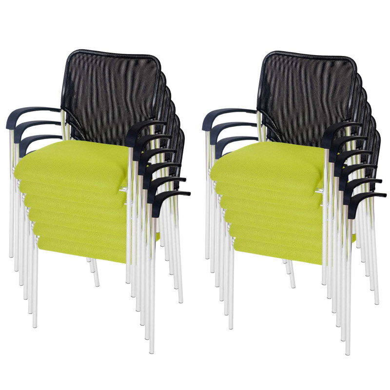 Lot de 12 chaises de conférence / visiteur Tulsa, empilable, tissu  siège vert, dossier noir