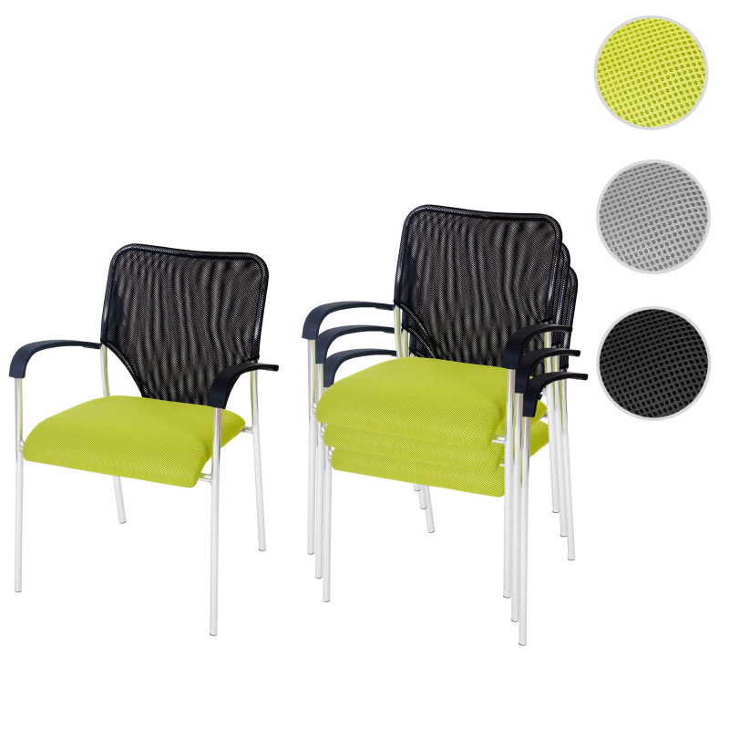 Lot de 4 chaises de conférence / visiteur Tulsa, empilable, tissu  siège vert, dossier noir