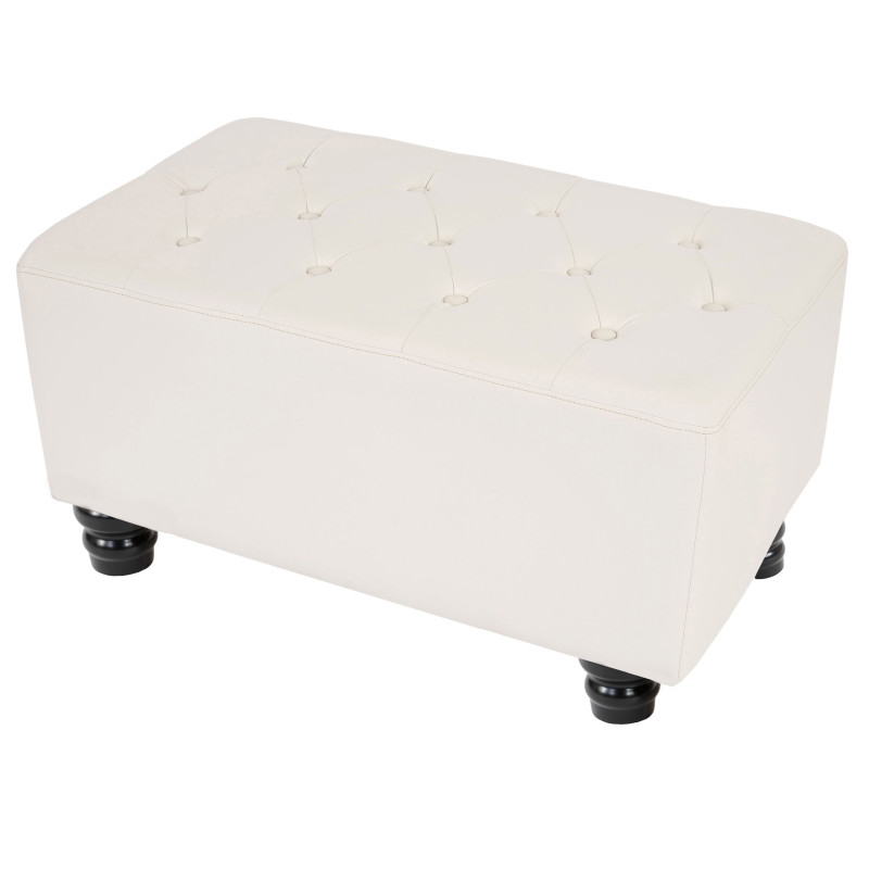 Ottomane de luxe Chesterfield, tabouret, 41x75x46cm, similicuir - pieds ronds, blanc