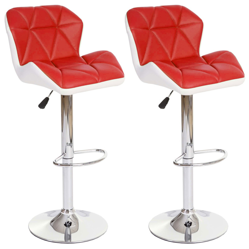 2x tabouret de bar Hamilton, chaise de comptoir, bois, similicuir, rotatif - rouge