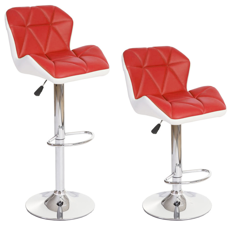 2x tabouret de bar Hamilton, chaise de comptoir, bois, similicuir, rotatif - rouge