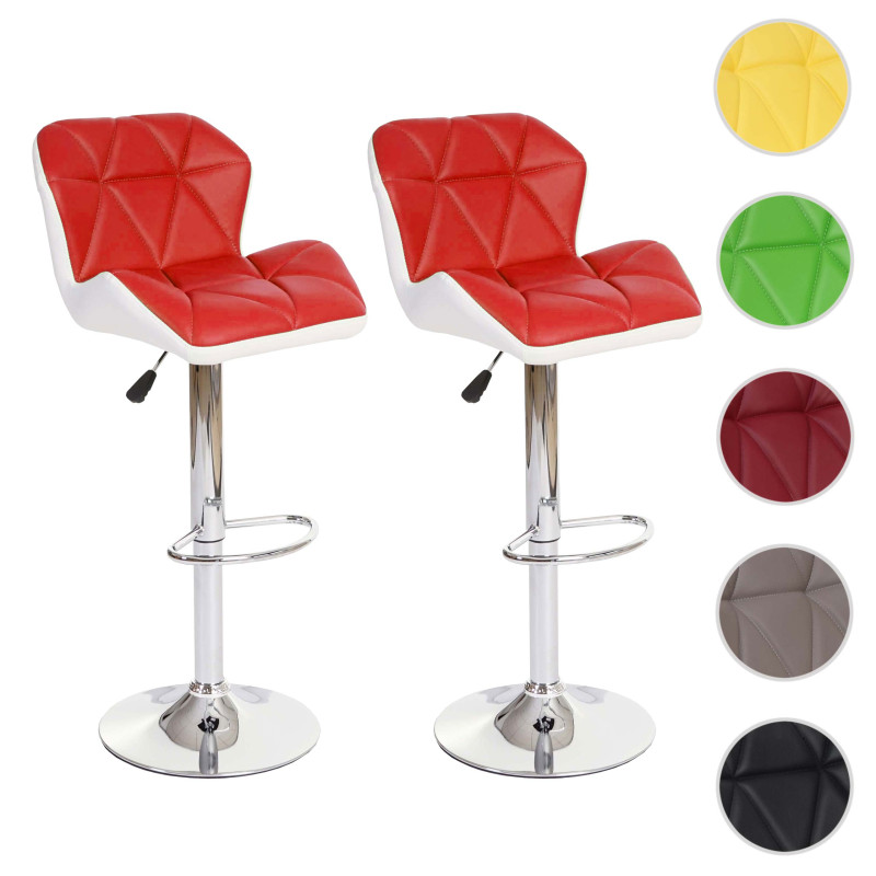 2x tabouret de bar Hamilton, chaise de comptoir, bois, similicuir, rotatif - rouge