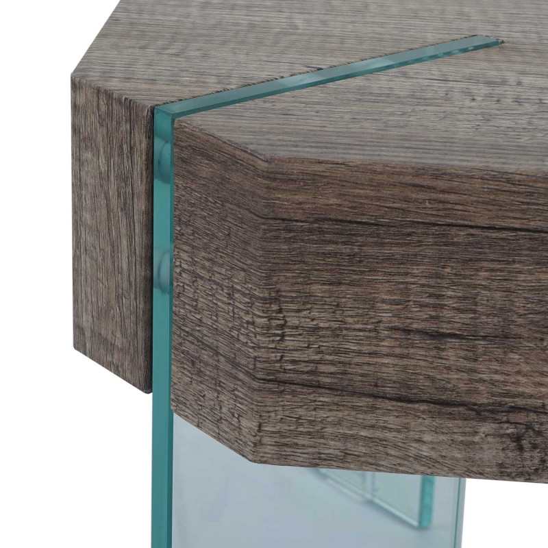 Table basse de salon Kos T578, MVG 40x110x60cm - aspect chêne sauvage, pieds en verre