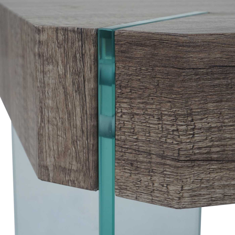 Table basse de salon Kos T578, MVG 40x110x60cm - aspect chêne sauvage, pieds en verre