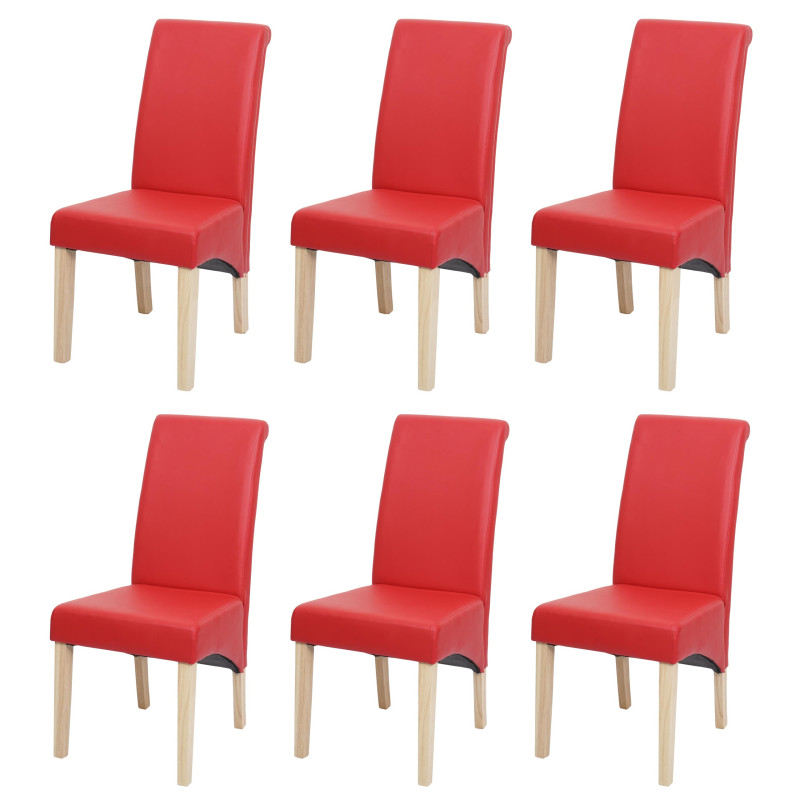 6x Chaise de salle à manger Chaise M37 - similicuir mat, rouge, pieds clairs