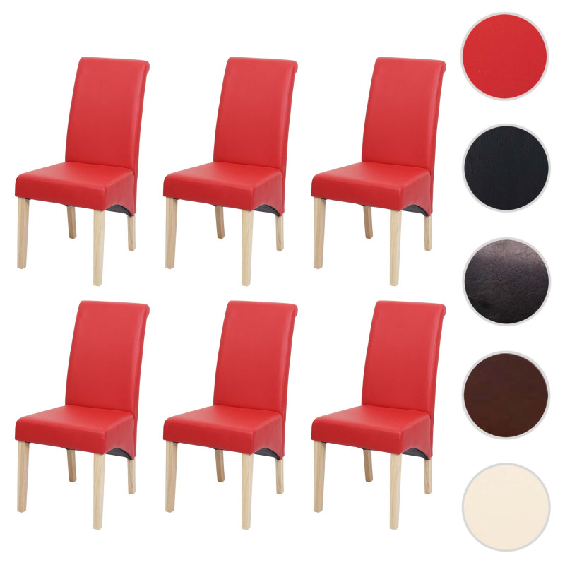 6x Chaise de salle à manger Chaise M37 - similicuir mat, rouge, pieds clairs