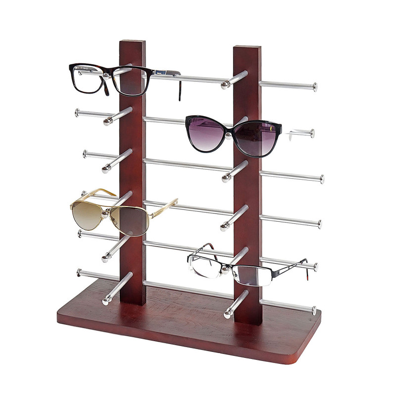 Porte-lunette Vendee, présentoir à lunette pour 12 paires de lunettes, 42x39cm - marron