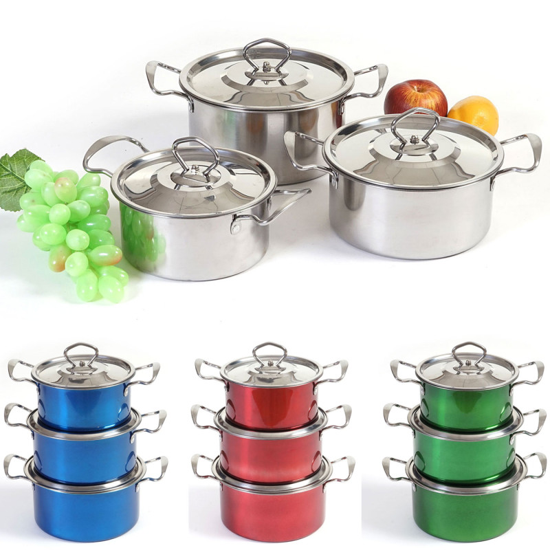 set de casseroles camping Cuneo, vaisselle, kit de pots, 6 pièces acier affiné - bleu