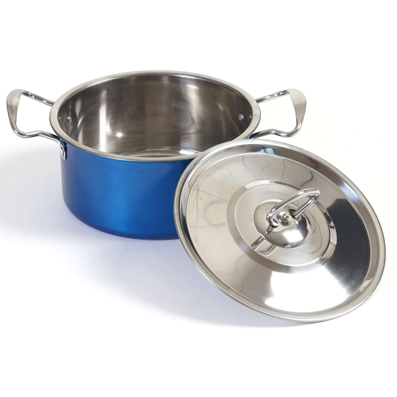 set de casseroles camping Cuneo, vaisselle, kit de pots, 6 pièces acier affiné - bleu