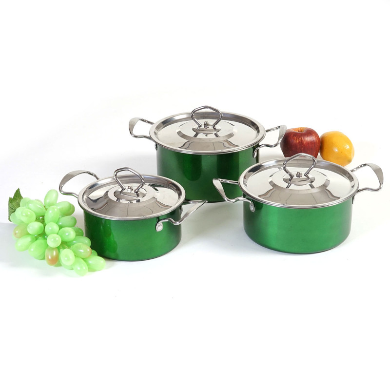 set de casseroles camping Cuneo, vaisselle, kit de pots, 6 pièces acier affiné - vert