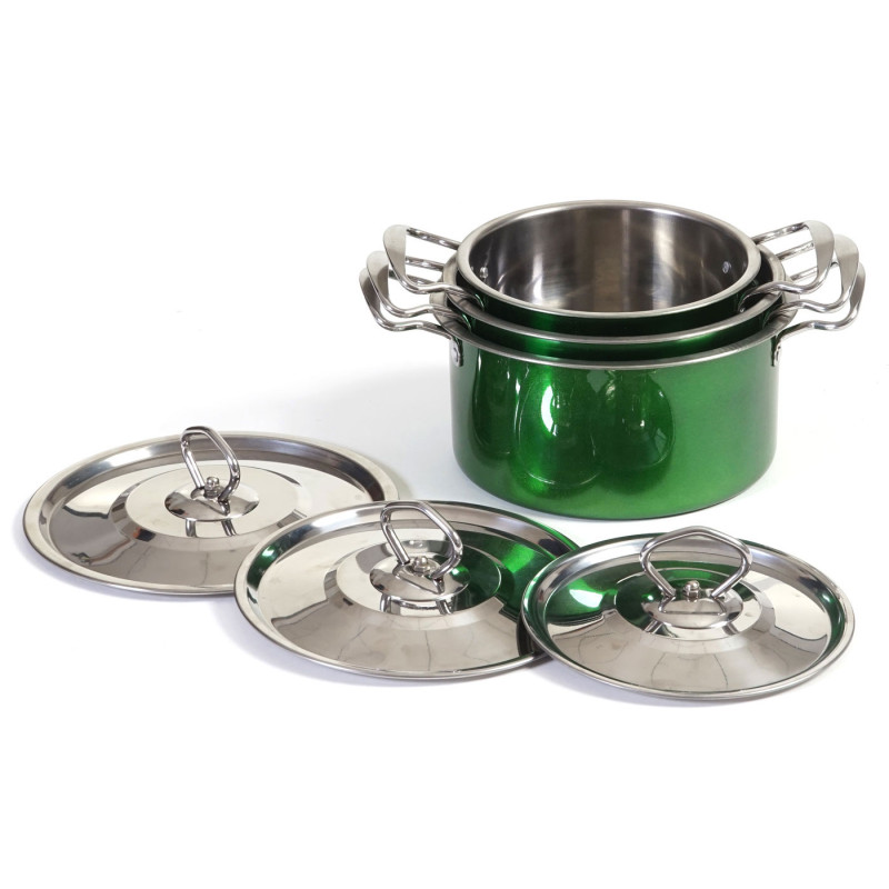 set de casseroles camping Cuneo, vaisselle, kit de pots, 6 pièces acier affiné - vert