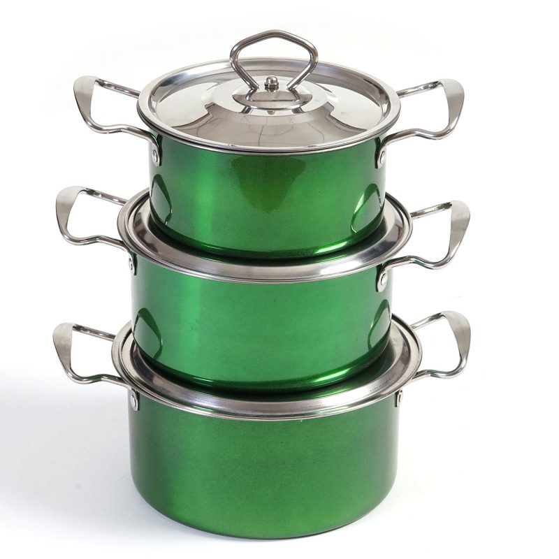 set de casseroles camping Cuneo, vaisselle, kit de pots, 6 pièces acier affiné - vert