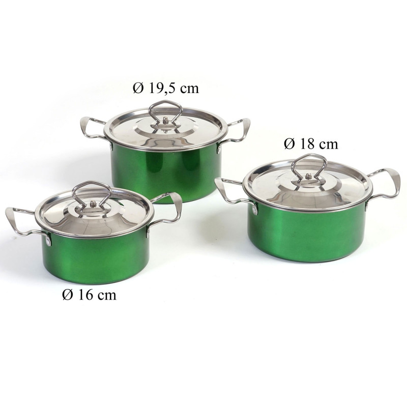 set de casseroles camping Cuneo, vaisselle, kit de pots, 6 pièces acier affiné - vert