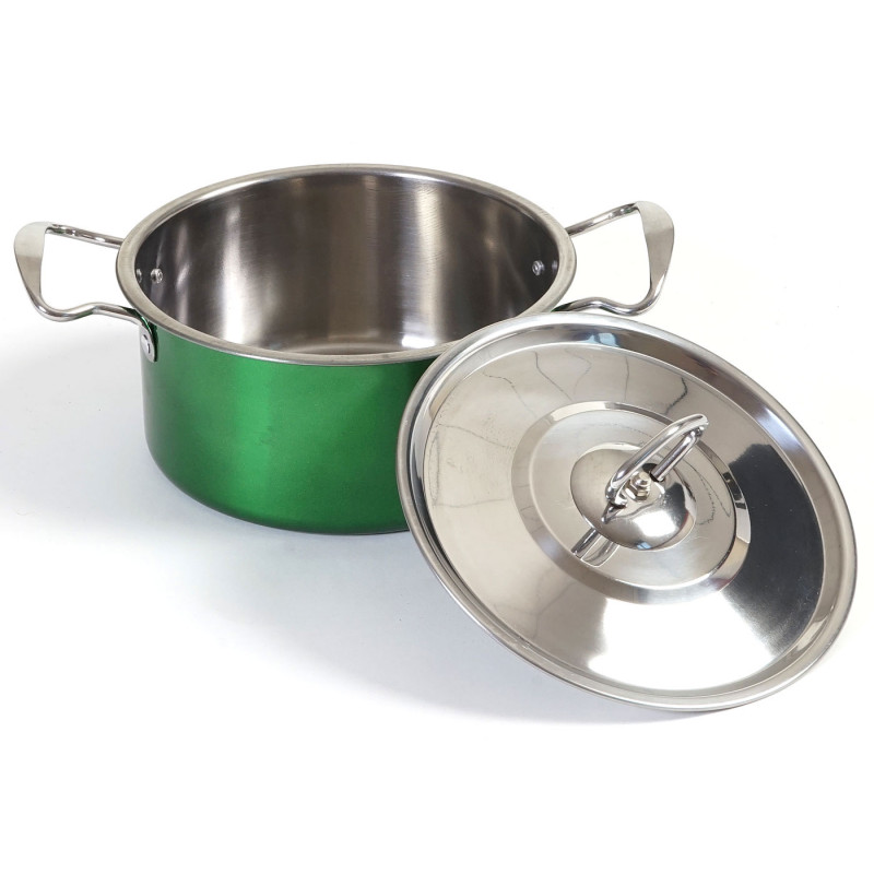 set de casseroles camping Cuneo, vaisselle, kit de pots, 6 pièces acier affiné - vert