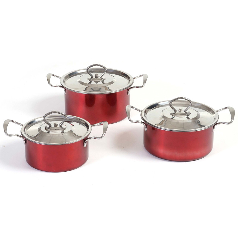 set de casseroles camping Cuneo, vaisselle, kit de pots, 6 pièces acier affiné - rouge