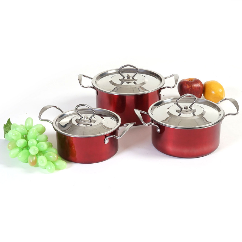 set de casseroles camping Cuneo, vaisselle, kit de pots, 6 pièces acier affiné - rouge