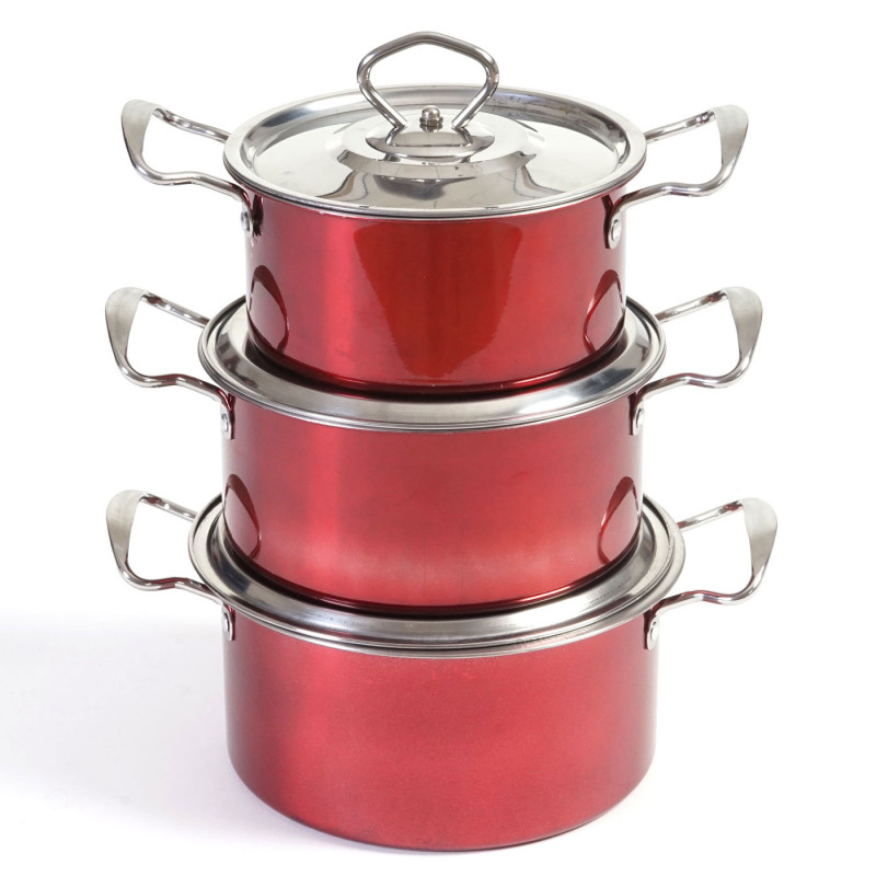 set de casseroles camping Cuneo, vaisselle, kit de pots, 6 pièces acier affiné - rouge