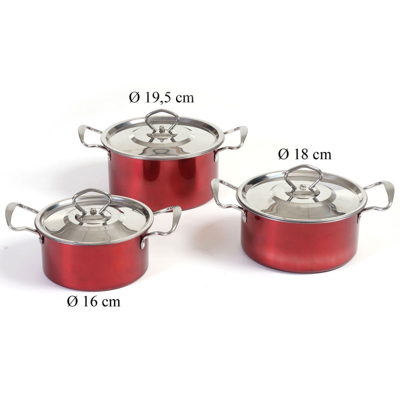 set de casseroles camping Cuneo, vaisselle, kit de pots, 6 pièces acier affiné - rouge