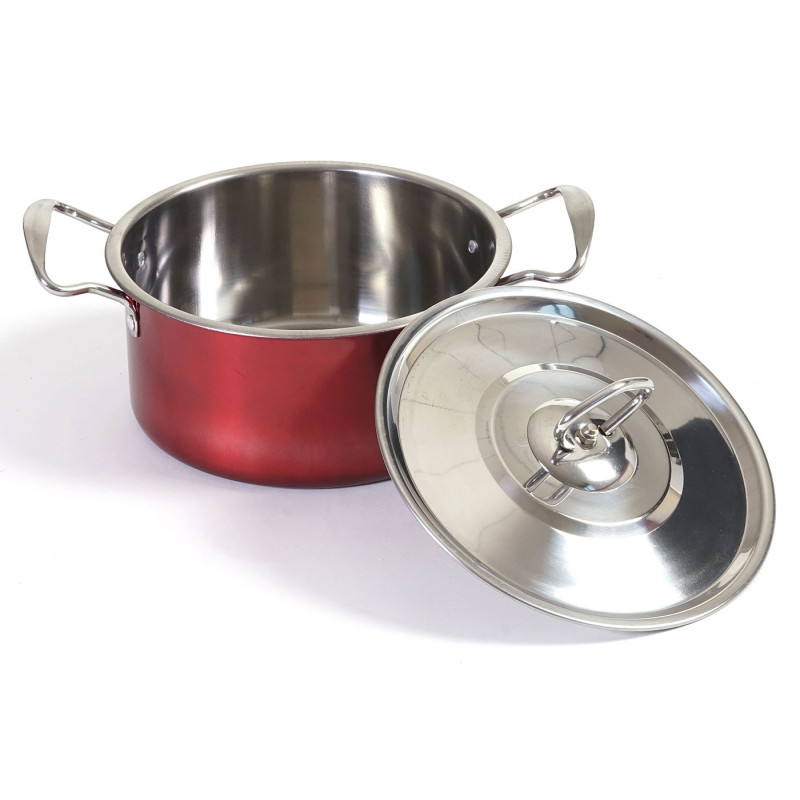 set de casseroles camping Cuneo, vaisselle, kit de pots, 6 pièces acier affiné - rouge