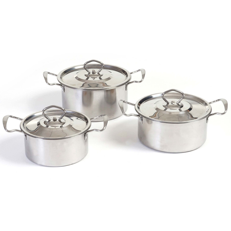 set de casseroles camping Cuneo, vaisselle, kit de pots, 6 pièces acier affiné - argent