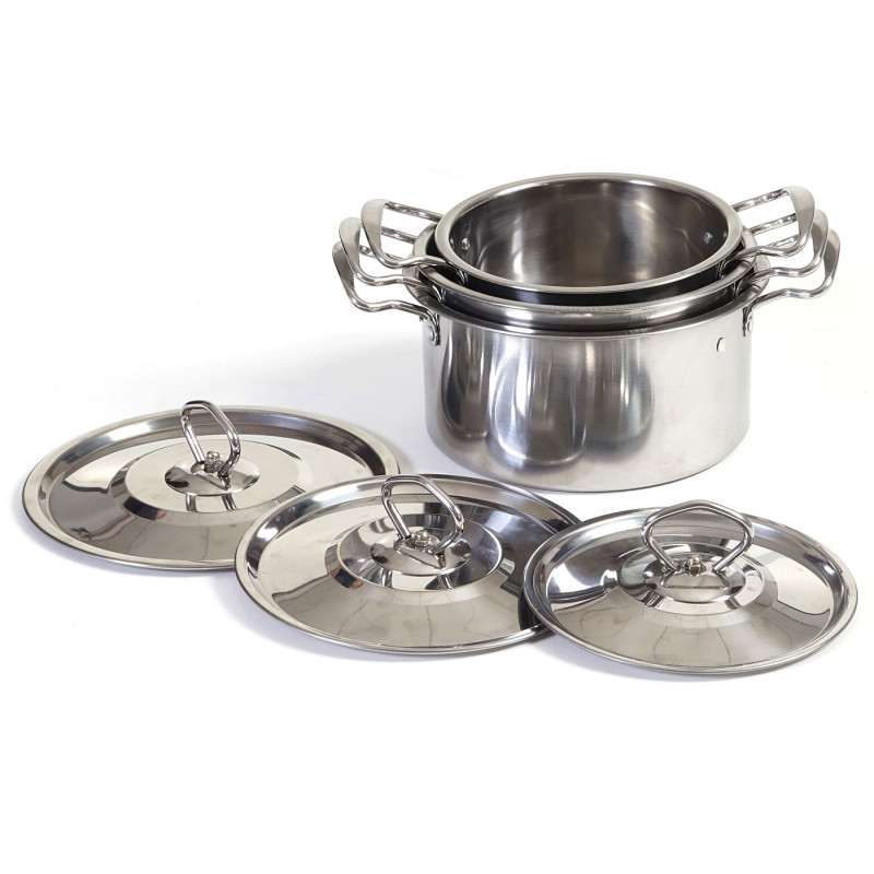 set de casseroles camping Cuneo, vaisselle, kit de pots, 6 pièces acier affiné - argent