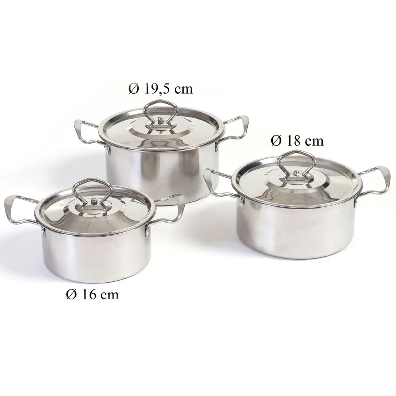 set de casseroles camping Cuneo, vaisselle, kit de pots, 6 pièces acier affiné - argent