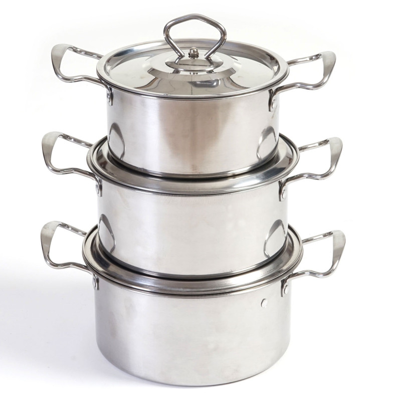 set de casseroles camping Cuneo, vaisselle, kit de pots, 6 pièces acier affiné - argent