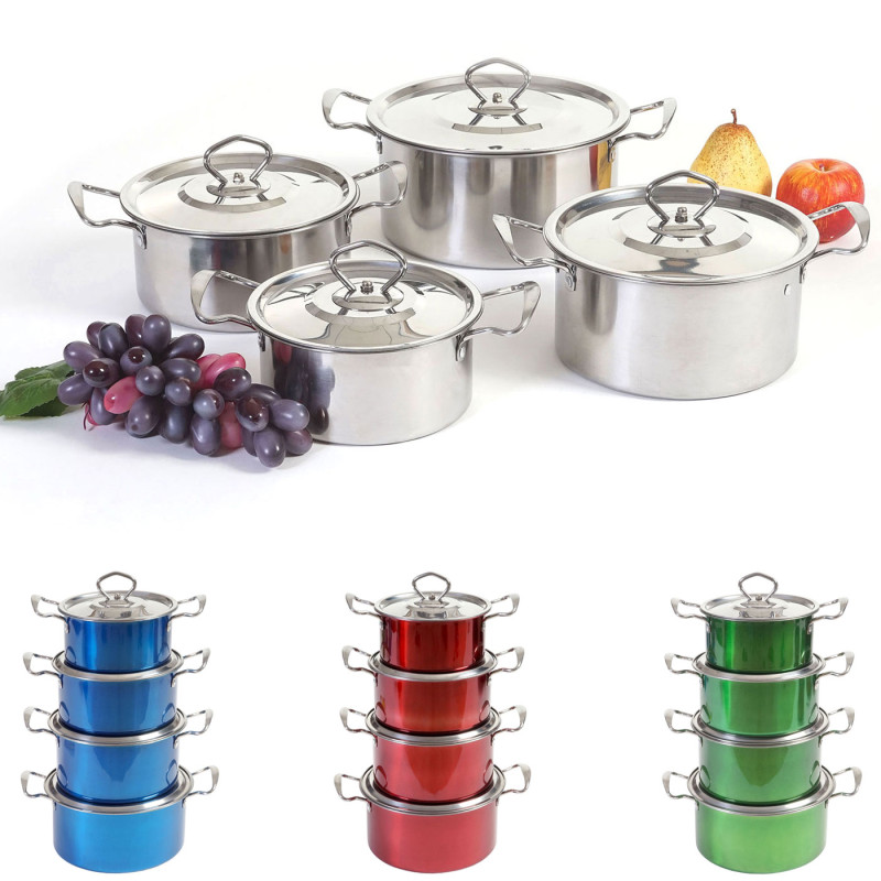 set de casseroles camping Cuneo, vaisselle, kit de pots, 8 pièces acier affiné - bleu