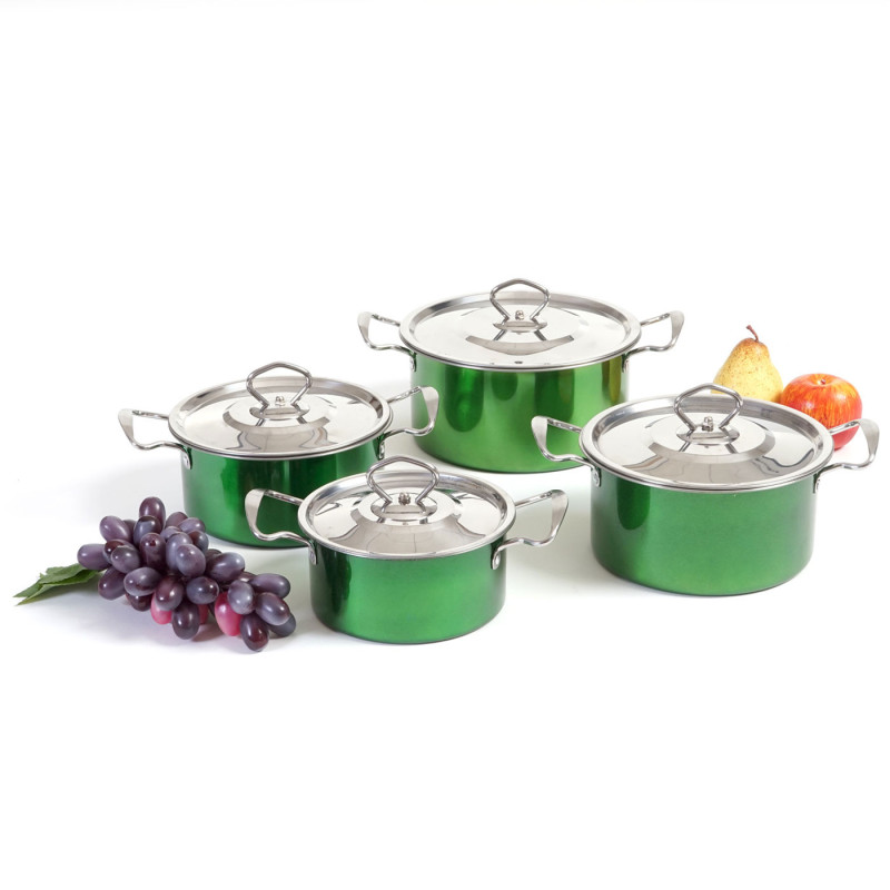 set de casseroles camping Cuneo, vaisselle, kit de pots, 8 pièces acier affiné - vert