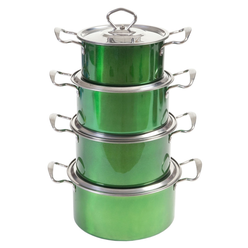 set de casseroles camping Cuneo, vaisselle, kit de pots, 8 pièces acier affiné - vert