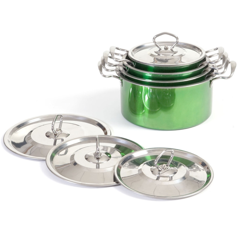 set de casseroles camping Cuneo, vaisselle, kit de pots, 8 pièces acier affiné - vert