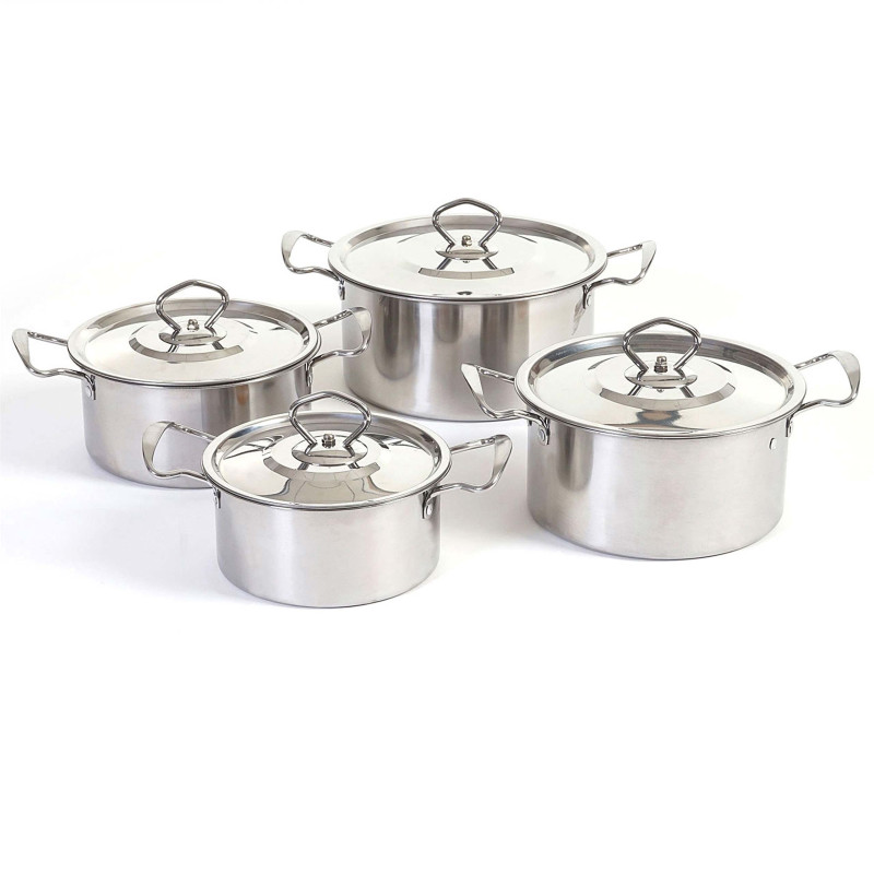 set de casseroles camping Cuneo, vaisselle, kit de pots, 8 pièces acier affiné - argent