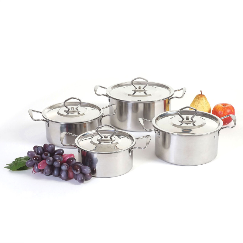 set de casseroles camping Cuneo, vaisselle, kit de pots, 8 pièces acier affiné - argent