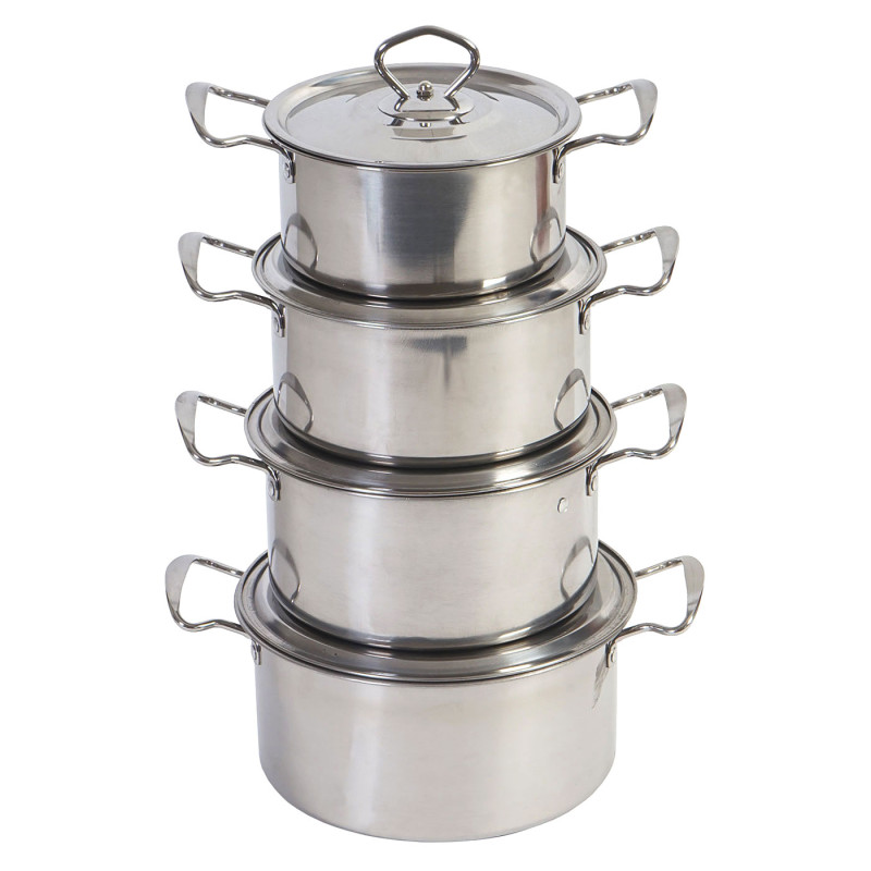 set de casseroles camping Cuneo, vaisselle, kit de pots, 8 pièces acier affiné - argent