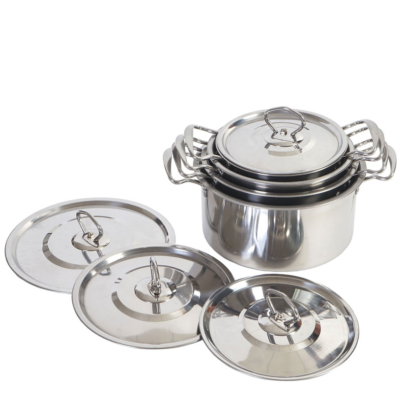 set de casseroles camping Cuneo, vaisselle, kit de pots, 8 pièces acier affiné - argent