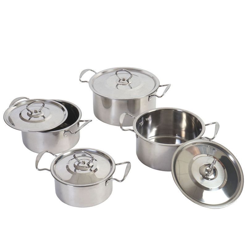 set de casseroles camping Cuneo, vaisselle, kit de pots, 8 pièces acier affiné - argent