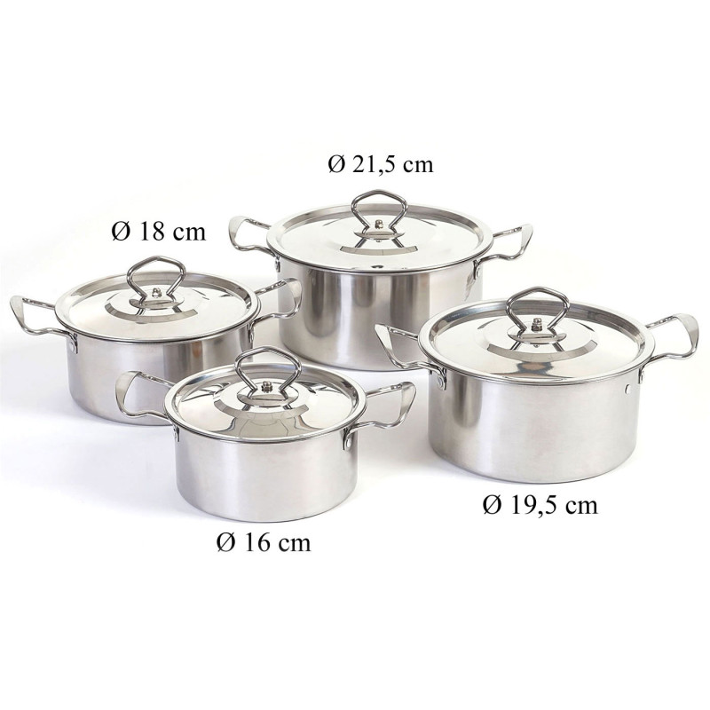 set de casseroles camping Cuneo, vaisselle, kit de pots, 8 pièces acier affiné - argent