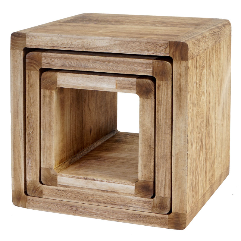 3x étagère Trani, étagère indépendante, table d'appoint, bois massif, style shabby - marron naturel